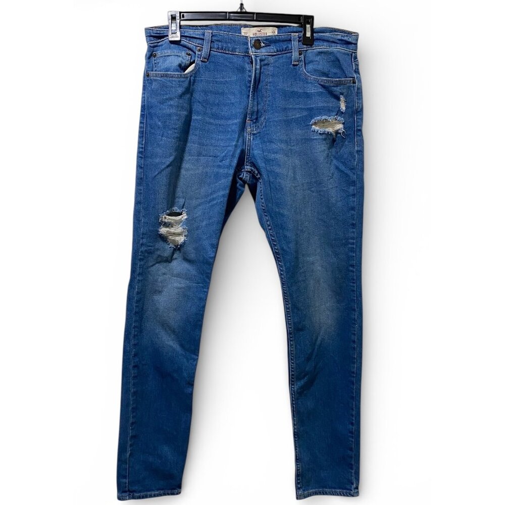 Hollister Epic Flex Super Skinny Jeans Mens 34x32 Blue Distressed Ripped